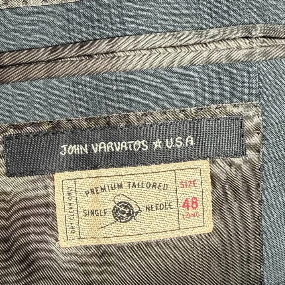 John Varvatos Window Pane Plaid Gray Wool Blend 2 Button Blazer 48‎ Long